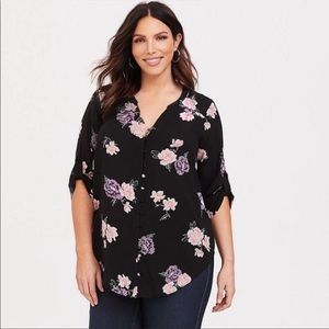 TORRID HARPER CHALLIS BUTTON-FRONT 3/4 SLEEVE BLOUSE 1